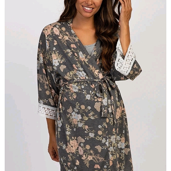 Pinkblush Other - PinkBlush Charcoal Floral Delivery/Nursing Robe